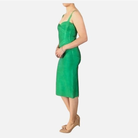 TOXIC ENVY BOUTIQUE-- WOMENS GREEN THICK STRETCHY MIDI BANDAGE DRESS SIZE LARGE - Picture 3 of 9
